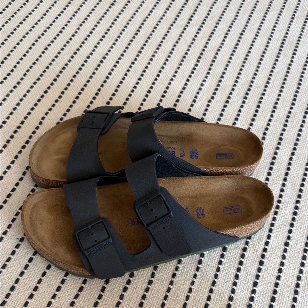 Birkenstock Double Strap Black Cork Sandals size 43 soft footbed